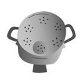 Doodle colander, perforated metal cullender to strain pasta or rinse vegetables. household utensil, isolated vector icon