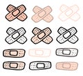 A set of medical patches in different versions. a hand-drawn collection of medical patch contour in the style of black and flesh- Royalty Free Stock Photo