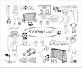 Football clipart set. Hand-drawn soccer doodles Royalty Free Stock Photo