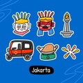 Doodle collection set of Jakarta element. Can use for sticker etc Royalty Free Stock Photo
