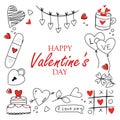 doodle collection of valentines day elements in hand drawn style