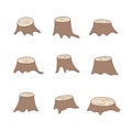 Doodle color stumps tree isolated icons set