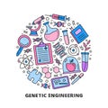 Doodle colored genetic engineering icons in circle.