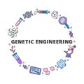 Doodle colored genetic engineering icons in circle.