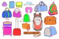 Doodle Colored Travel Baggage Collection