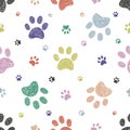 Doodle colorful paw prints seamless fabric design pattern Royalty Free Stock Photo