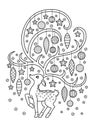 Doodle coloring book page for adult. Deer with christmas decoration Royalty Free Stock Photo