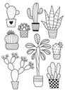 Doodle coloring book page cacti. Antistress for adults. Black and white illiustration