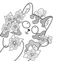 Doodle coloring book page cute cat in flowers. Antistress for adult Royalty Free Stock Photo