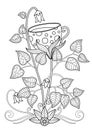 Doodle coloring book page flower cup of tea. Antistress for adult. Zentangle black and white illustration Royalty Free Stock Photo