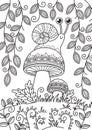 Doodle coloring book page snail on mushroom. Antistress for adult Royalty Free Stock Photo