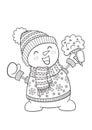 Doodle coloring book page snowman with ice cream Royalty Free Stock Photo