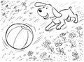 Doodle coloring page - dog play ball Royalty Free Stock Photo