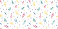 Doodle confetti and streamers seamless pattern. Hand drawn falling confetti. Doodle party firecracker seamless texture