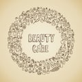 Doodle cosmetics and self-care icons