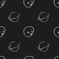 Doodle cosmic seamless pattern in childish style. Hand drawn abstract space planets. Black and white. Royalty Free Stock Photo