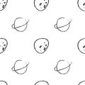 Doodle cosmic seamless pattern in childish style. Hand drawn abstract space planets. Black and white. Royalty Free Stock Photo