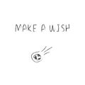Doodle cosmos illustration in childish style. Hand drawn space card with lettering make a wish, shooting star. Black and Royalty Free Stock Photo