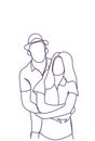 Doodle Couple Embracing, Hand Drawn Man And Woman Hug Over White Background Royalty Free Stock Photo