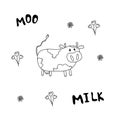 Doodle cow vector isolated on white background, design element