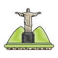 Doodle cristo religion statue with mountains landscape