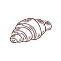 Doodle croissant, sketch of pastry isolated on white background