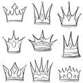 Doodle crown sketch set collection