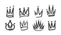 Doodle Crowns Collection, Amusing Hand-drawn Diadems, Tiaras, And Regal Headwear In Monochrome Vector Style