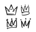 Doodle Crowns Collection, Playful, Quirky Hand-drawn Diadems, And Royal Headwear. Monochrome Vector Graphics Icons