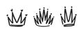 Doodle Crowns, Comical Hand-drawn Diadems, Tiaras, And Regal Headpieces. Monochrome Vector Sketchy Elements