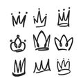 Doodle Crowns Icons Collection, Playful Array Of Hand-drawn Diadems, Tiaras, And Royal Headwear for Princesses