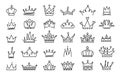 Doodle crowns. Line art king or queen crown sketch Royalty Free Stock Photo
