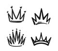 Doodle Crowns, Playful, Quirky Hand-drawn Diadems, Tiaras, And Regal Headpieces. Monochrome Vector Graphics