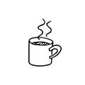 Doodle cup of tea, hand drawn hot drink, mug of coffee with steam.Sketch,freehand minimalistic design, child drawing.Isolated. Royalty Free Stock Photo