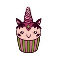 Doodle cupcake unicorn Vector isolated on white Royalty Free Stock Photo