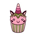 Doodle cupcake unicorn Vector isolated on white Royalty Free Stock Photo