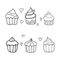 Doodle cupcakes collection. Hand drawn icons isolated on white background Royalty Free Stock Photo