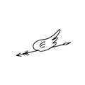 Doodle of cupid`s arrow  illustration isolated on white background. Royalty Free Stock Photo