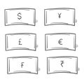 Doodle currency illustration with hand drawn style vector isolated Royalty Free Stock Photo