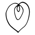 Doodle curved heart,hand drawn black element, isolated vector illustration. Saint Valentins day.