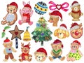 Doodle cute animal watercolor illustration character toy doll ad dessert in holiday merry christmas festive celebrate collection