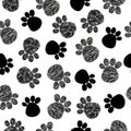 Doodle cute black paw prints seamless pattern Royalty Free Stock Photo