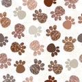 Doodle cute brown paw prints seamless pattern Royalty Free Stock Photo