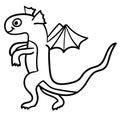 Cute cartoon doodle linear smiling dragon walking isolated