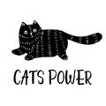 Doodle Cute Cat Greeting Card Design Template. Hand Drawn Animal Personage T-shirt Design. Funny Cat Emotion Royalty Free Stock Photo