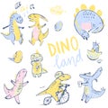 Doodle cute Dinosaurs collection. Funny cute kid drawn characters. Vector illustration