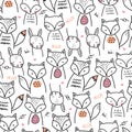 Doodle cute foxs seamless pattern Royalty Free Stock Photo
