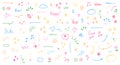 Doodle cute glitter pen line color elements. Doodle heart, arrow, star, sparkle decoration symbol set icon. Simple