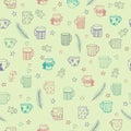 Doodle Cute Hand Drawn Seamless Background with Ornamental Teacups.