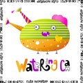 Doodle cute monster watering can vector card